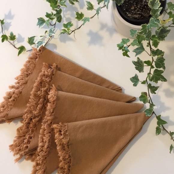 Vintage Other - Set of 4 Vintage Cognac Coloured Fringed Napkins | 100% Cotton
